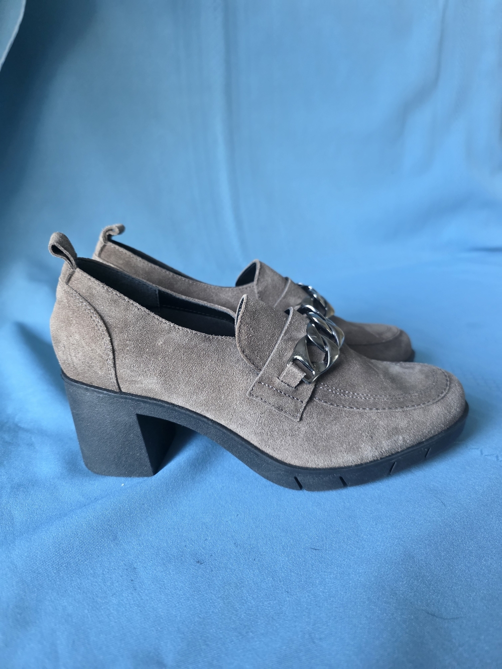 The Flexx Harry Suede Chain Block Heel Loafers Grafite Gray EU 37 US 6